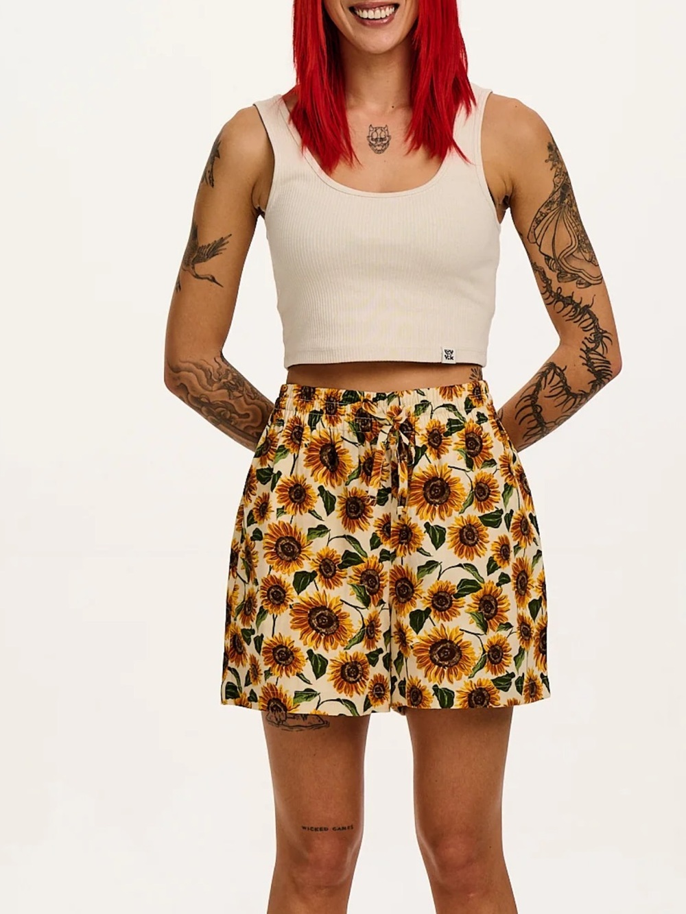 NWT Lucy & Yak Sunflower Print High Waist Shorts - Yellow, Green, Cream